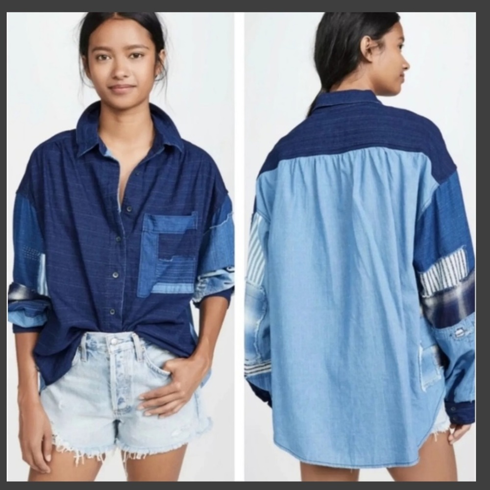 WE THE FREE PATCH WORK DENIM SHIRT